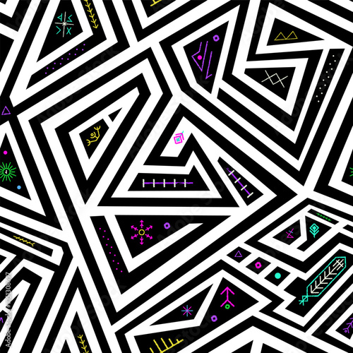 Neon Mystic Paths. Seamless pattern.