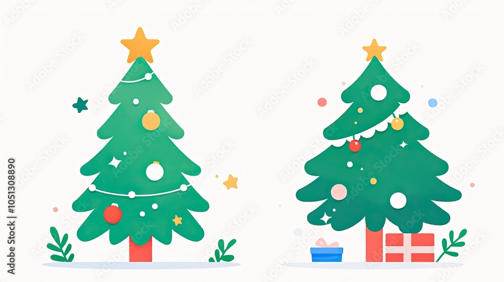 Cute Christmas Tree Icon with Simple Ornaments and Star, Flat Cartoon Illustration
Cute Christmas Tree Icon with Simple Ornaments and Star, Flat Cartoon Illustration