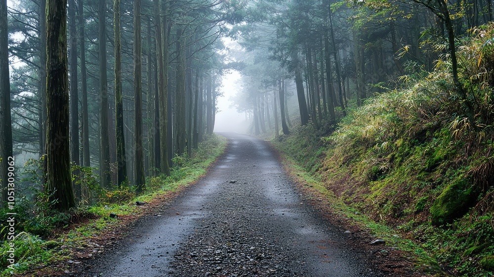 Fototapeta premium Mystical Foggy Path in Serene Forest Environment