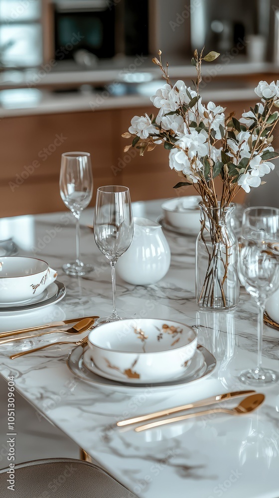 Elegant Modern Dining Setup with Marble Table Elegant Modern Dining Setup with Marble Table