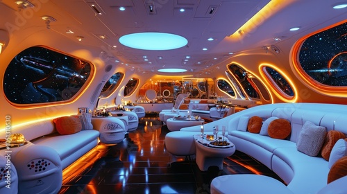 Luxurious Lounge Inside a Futuristic Spaceship