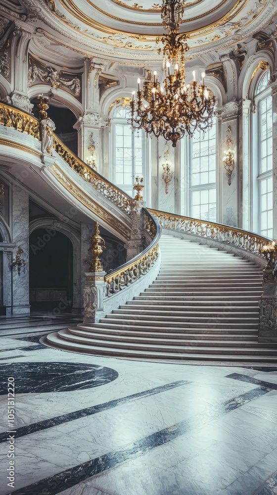 Obraz premium Elegant Marble Staircase in Grand Entrance Hall