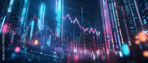 Wallpaper Mural Futuristic Business & Stock Investment Visuals: High-Tech, Neon-Lit Financial Concepts with Modern Urban Backdrops Torontodigital.ca