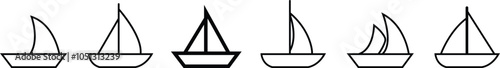 Sailboats vector set For Print, Sailboats vector Clipart Sailboats Black shape of a sailboat is in a side view, isolated on transparent background, Sea yachts. Extreme lifestyle. used for mobile app.