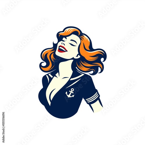 pinup girl as marine us navy seal illustration smile and close eyes