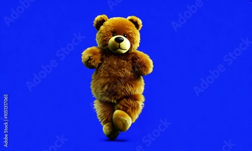 brown teddy bear dancing on blue background