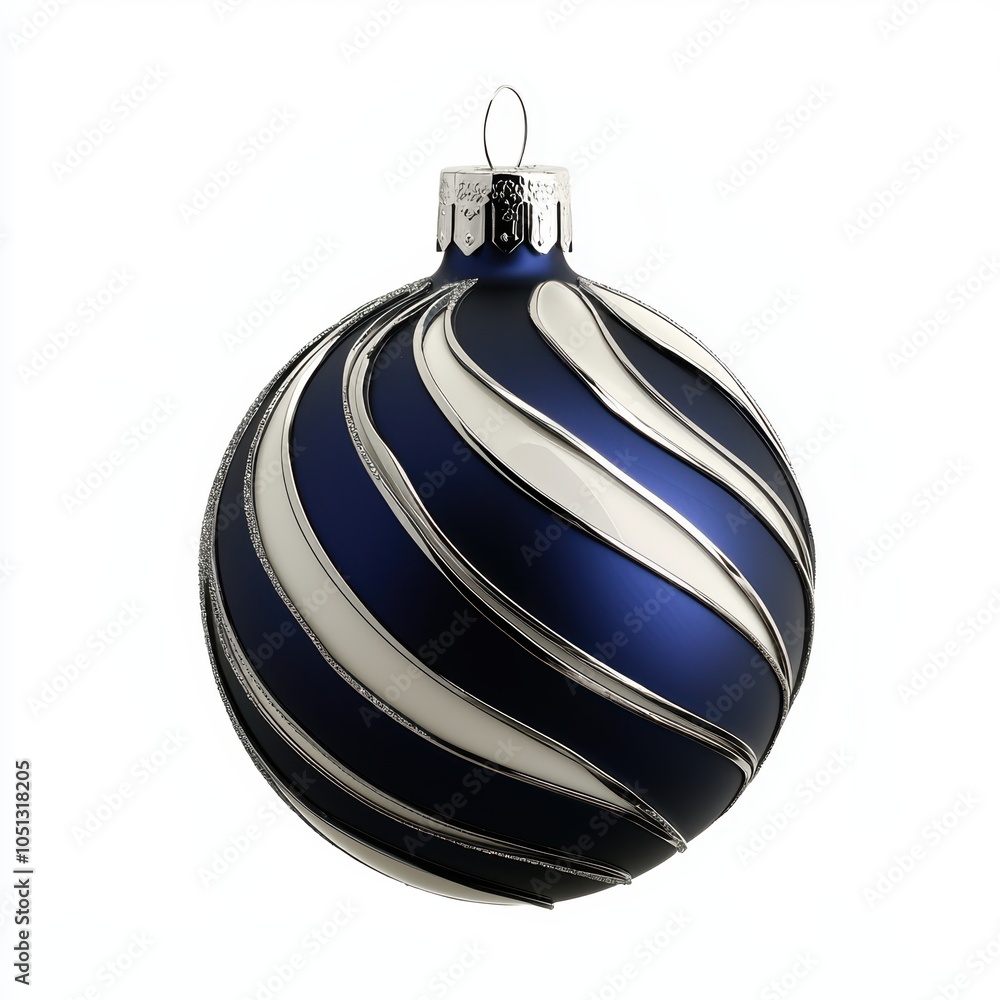 Shiny blue ornament with silver stripes, combining cool tones for a sophisticated and festive tree decoration Shiny blue ornament with silver stripes, combining cool tones for a sophisticated and festive tree decoration
