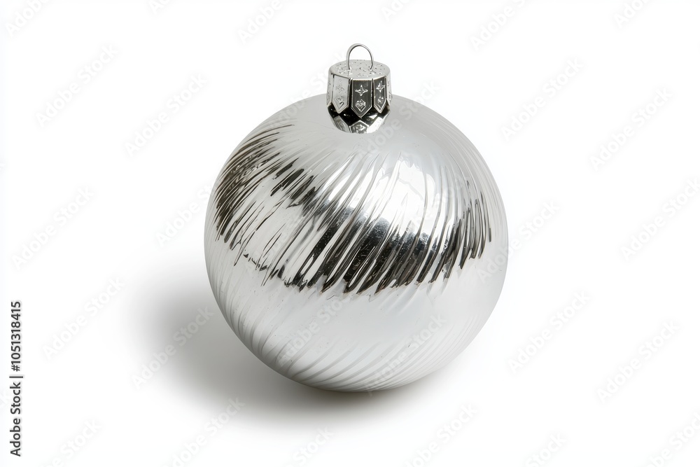 Silver globe ornament engraved with intricate patterns, designed to shine brightly and reflect holiday lights Silver globe ornament engraved with intricate patterns, designed to shine brightly and reflect holiday lights