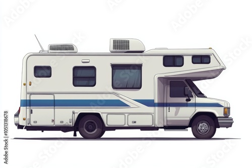 White Motorhome RV Camper Van Travel Illustration