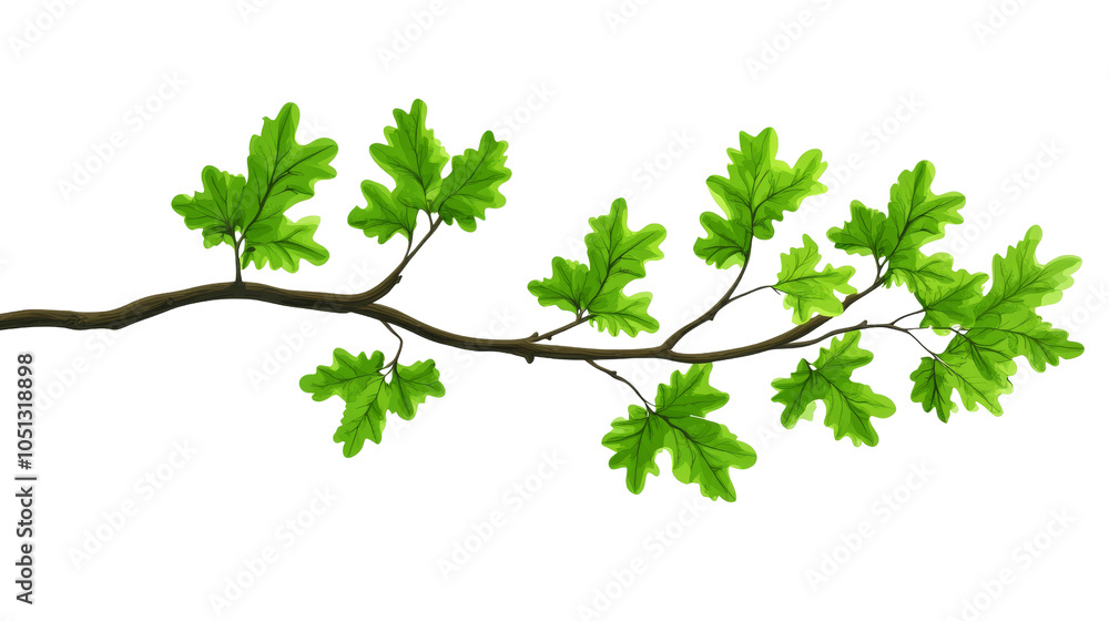 Fototapeta premium Green oak leaf branch isolated. png