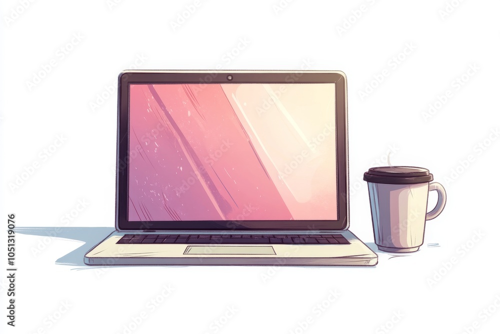 Fototapeta premium Laptop and Coffee Illustration