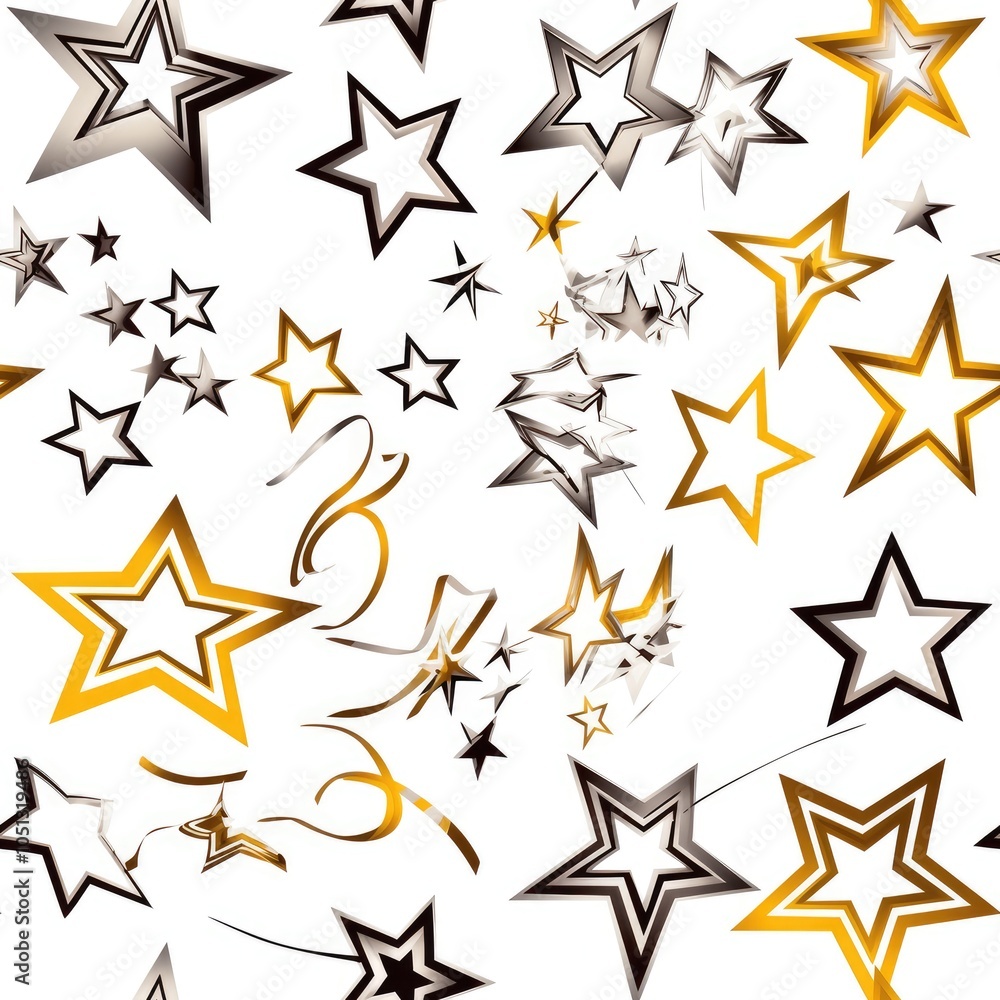 Obraz premium A seamless pattern of gold and silver stars on a white background.