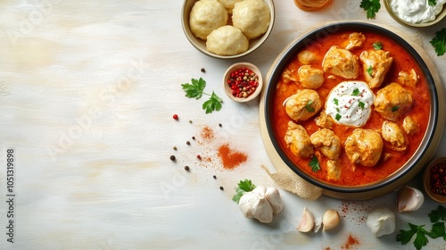 Wallpaper Mural A bowl of Hungarian chicken paprikash with dumplings, sour cream, and spices. Torontodigital.ca