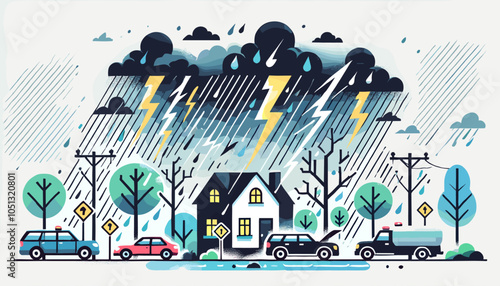 Conceptual vector illustration of hurricane (storm surge).