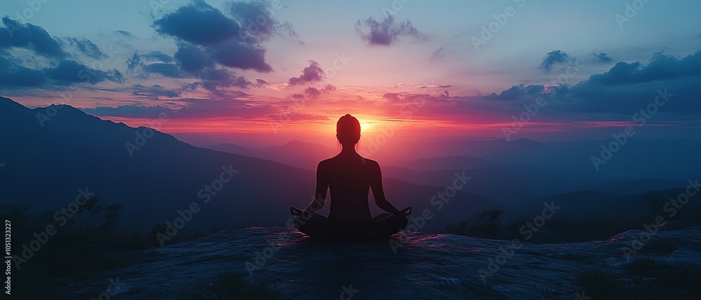 Obraz premium Serene Silhouette of a Meditative Figure at Sunset