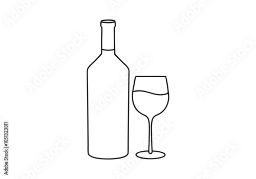 Elegant Wine Glass and Bottle – Continuous Line Art Illustration