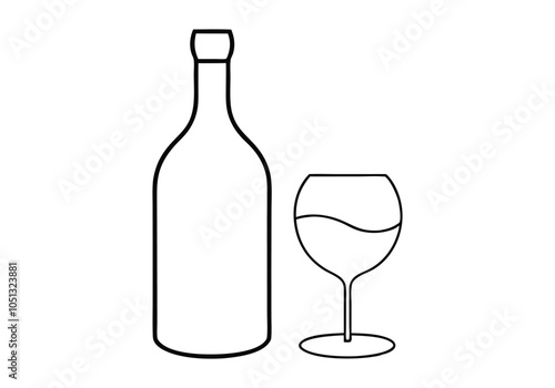 Elegant Wine Glass and Bottle – Continuous Line Art Illustration