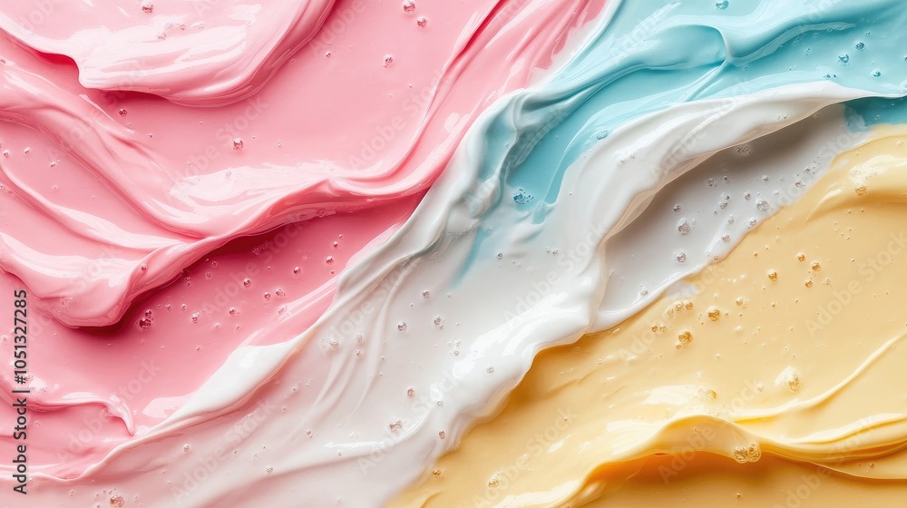 Abstract background of pink, white, blue and yellow paint swirls. Abstract background of pink, white, blue and yellow paint swirls.