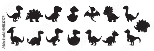Collection of dino silhouette. Hand drawn vector art.