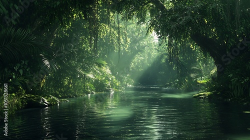 Mystical River Flowing Through Lush Jungle