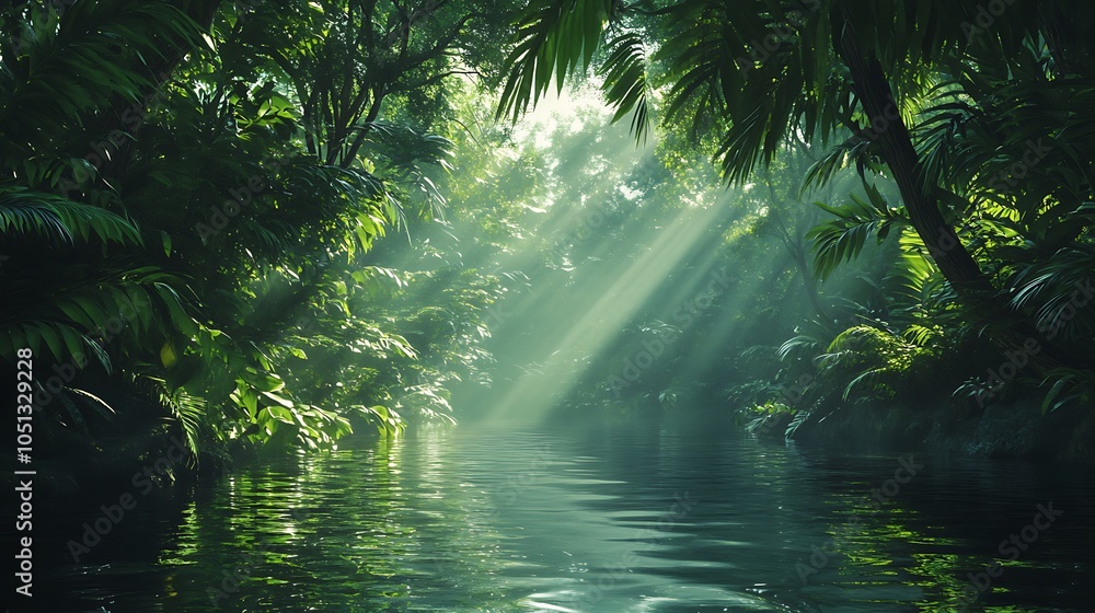 Jungle River with Sunlight Rays Jungle River with Sunlight Rays