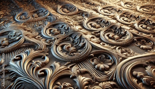 Intricate Ornamental Wood Carving Antique Style Decorative Design Luxury Background