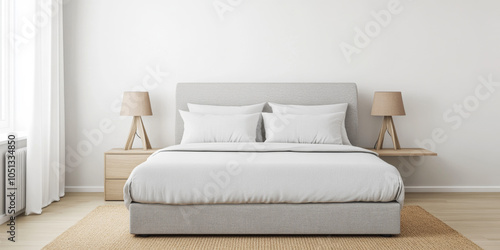 A modern bedroom with a spacious bed, side tables, and natural light streaming through the curtains