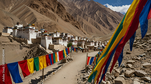 Religious Prayer flags at Lamayuru Tibe.generative.ai
