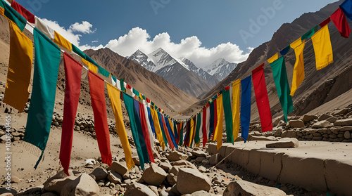 Religious Prayer flags at Lamayuru Tibe.generative.ai