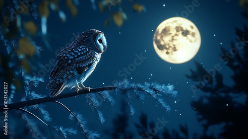 Nocturnal Owl Under a Full Moon