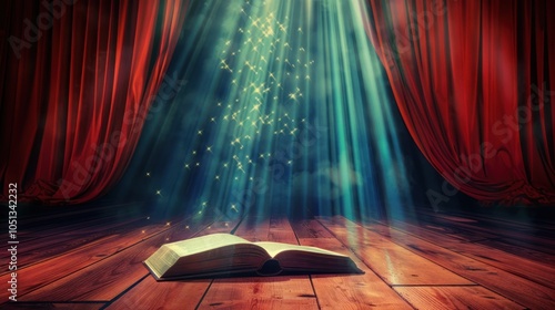 Open Book Under a Spotlight on Stage