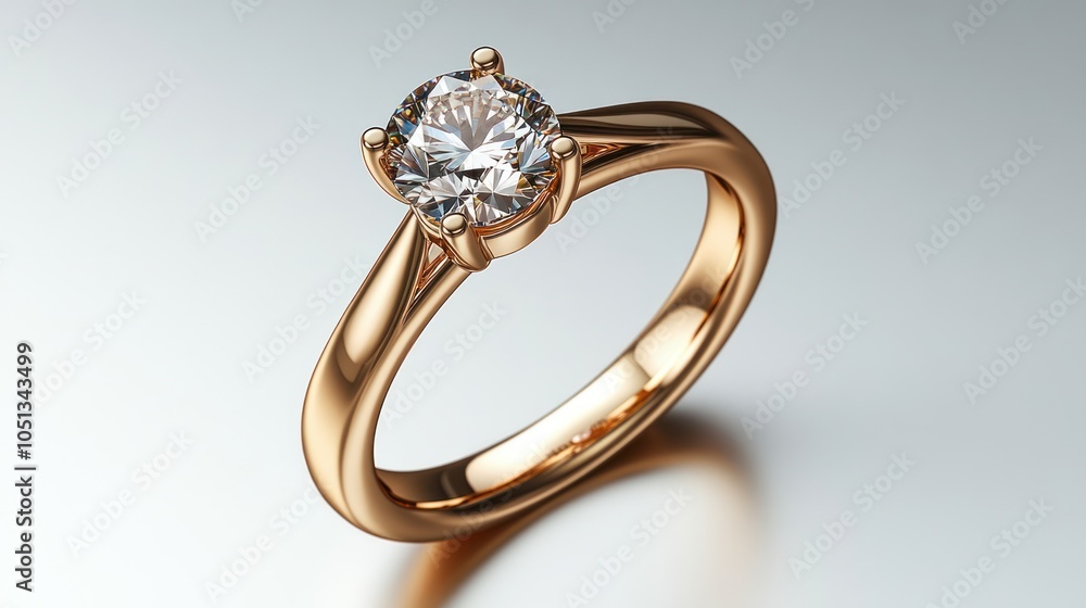 A close-up of a gold ring with a large round diamond A close-up of a gold ring with a large round diamond