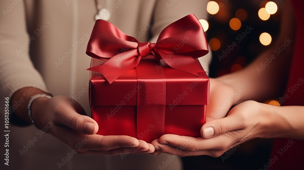 Giving gifts during the celebrating happy birthday. Woman hands holding a gift box. Giving gifts during the celebrating happy birthday. Woman hands holding a gift box.