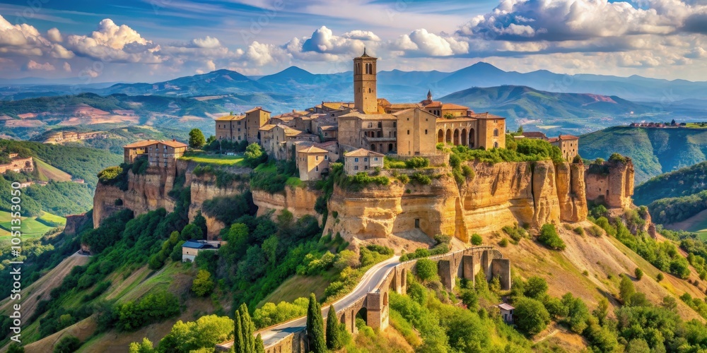 Obraz premium Panoramic view of the charming hilltop town of Civita di Bagnoregio in Italy , Italian, village