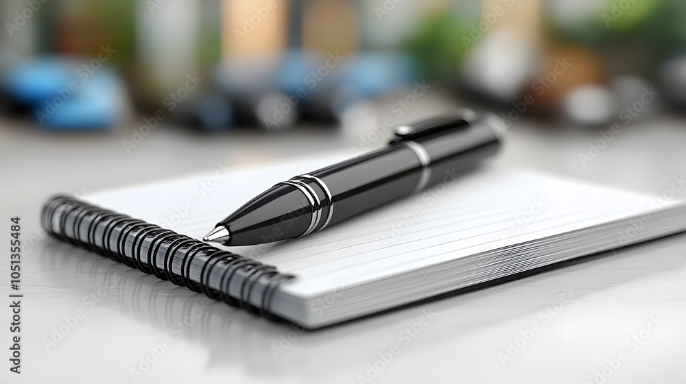 Pen and Notebook on Table with Blurred Background
