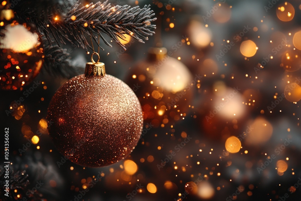 Charming Christmas bauble with soft glimmering bokeh. Charming Christmas bauble with soft glimmering bokeh.