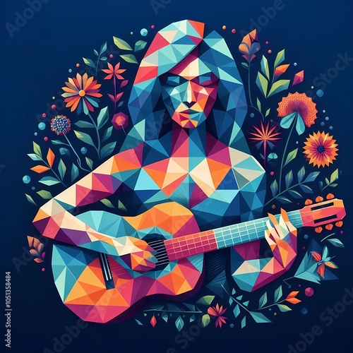 unique wallpaper of geometric shaped woman playing guitar