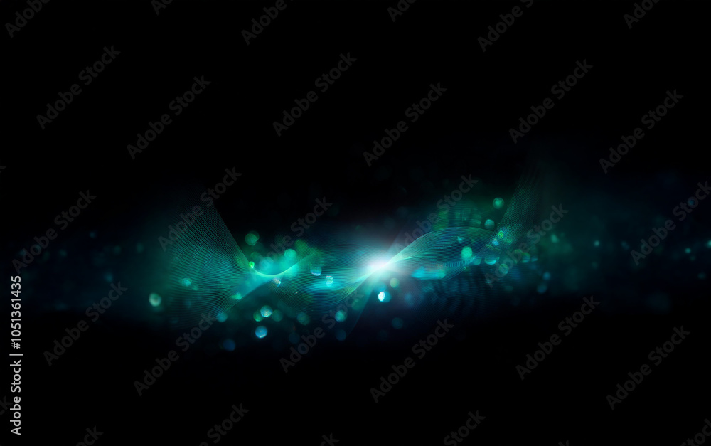 Obraz premium A glowing blue and green light streaks across a dark, starry background.