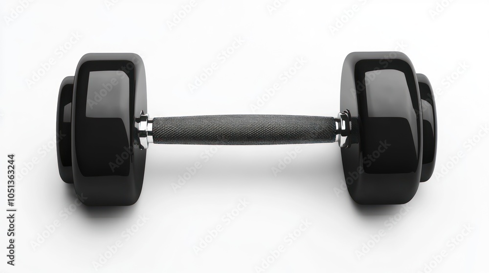 A black dumbbell isolated on a white background. A black dumbbell isolated on a white background.