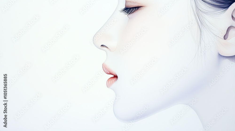 Elegant profile of a woman with soft features on a white isolated background. Elegant profile of a woman with soft features on a white isolated background.