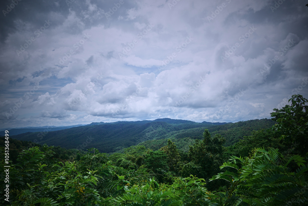 Obraz premium A stunning view of lush green hills under a cloudy sky.