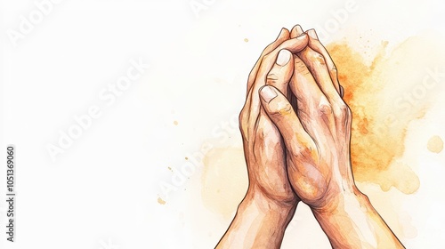 Praying hands illustration with soft watercolor background. Symbol of hope, faith, and spirituality. photo