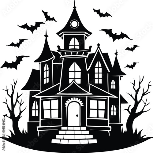 Haunted House vector silhouette icon with Transparent Background Clipart.