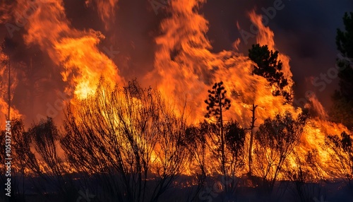 Fiery inferno engulfs the once lush forest photo