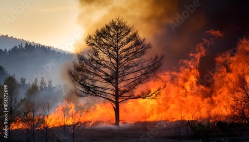 Fiery inferno engulfs the once lush forest photo