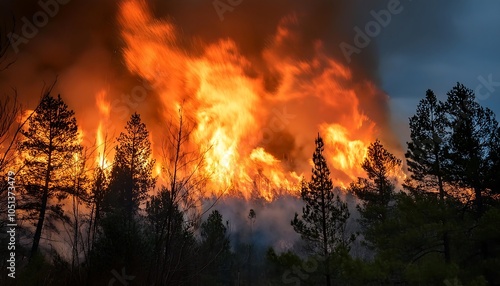 Fiery inferno engulfs the once lush forest photo