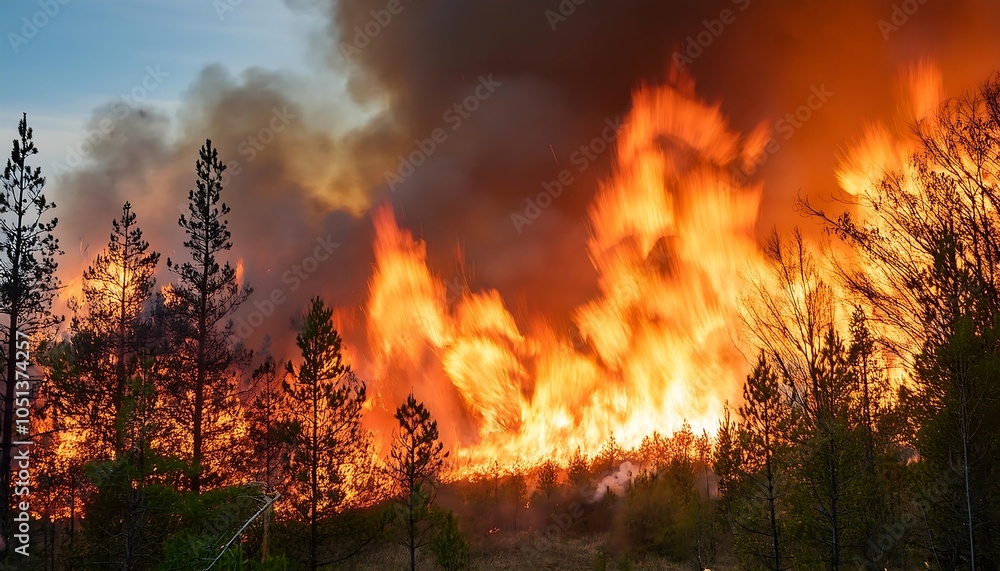 Fiery inferno engulfs the once lush forest Fiery inferno engulfs the once lush forest