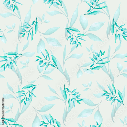 seamless pattern with flowers and leaves with watercolor illustrations