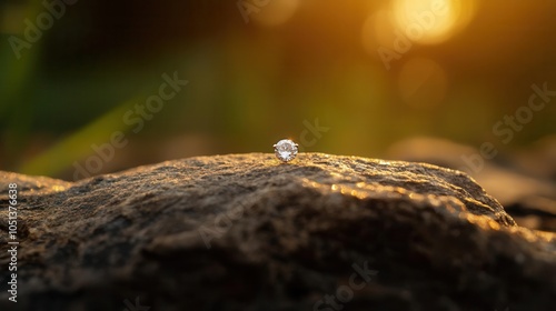 Raw diamond gemstone on rugged rock surface, nature-inspired setting, [finding a diamond], [gem], [raw]