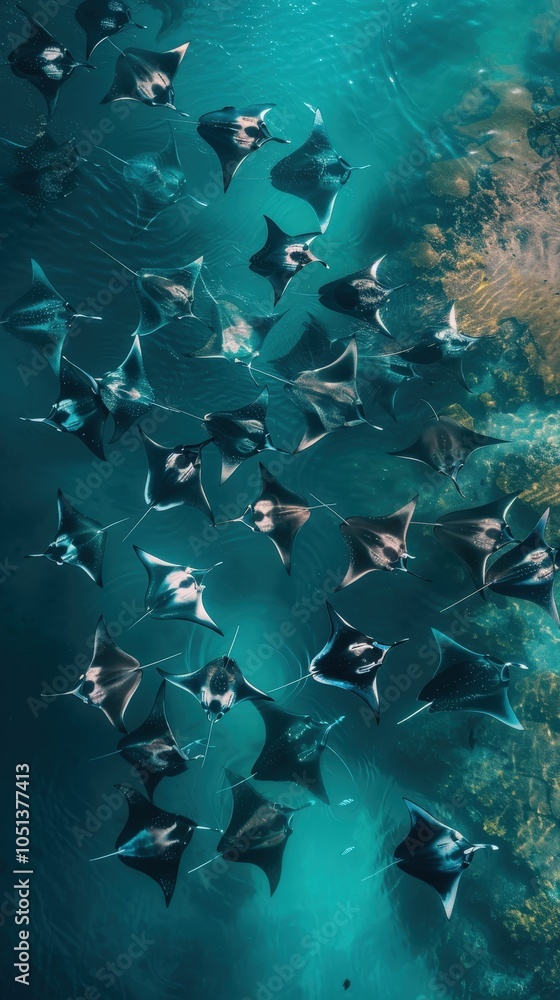 Fototapeta premium Majestic Manta Ray Gathering from Above